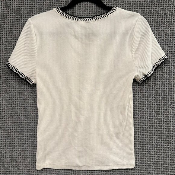 J.Crew Ivory Vintage rib shrunken T-shirt with contrast stitch M - Picture 2 of 5